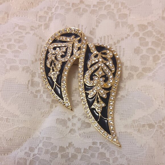 Vintage Butler Clear Rhinestone Gold Plated Leaves Metal Brooch Art Deco Jewelry - Picture 2 of 8